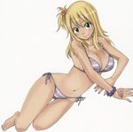  bikini black_eyes blonde_hair breasts cleavage fairy_tail large_breasts looking_at_viewer lowres lucy_heartfilia mashima_hiro navel simple_background smile solo striped striped_bikini swimsuit white_background 