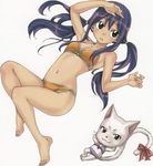  bikini black_eyes blue_hair charle_(fairy_tail) fairy_tail long_hair mashima_hiro navel orange_bikini simple_background swimsuit twintails wendy_marvell white_background 