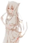  animal_ears backlighting blonde_hair blush cat_ears cat_tail dress food hiro_(hirohiro31) long_hair original popsicle puffy_short_sleeves puffy_sleeves red_eyes sash short_sleeves silver_hair solo tail very_long_hair white_dress 