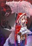  animal_ears black_hair cape fire_emblem fire_emblem_if gloves grey_hair highres hood long_hair multicolored_hair open_mouth red_eyes solo tail two-tone_hair velour_(fire_emblem_if) werewolf wolf_ears wolf_tail yami_kumo 
