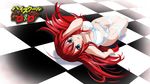  blue_eyes bra breasts cleavage eyecatch from_above high_school_dxd highres large_breasts long_hair looking_at_viewer official_art open_mouth panties red_hair rias_gremory solo underwear underwear_only white_bra white_panties 
