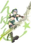  bow_(weapon) fantasy_earth_zero fingerless_gloves gloves green_eyes highres hood midriff ryouku short_hair silver_hair solo thighhighs weapon 