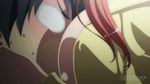  1boy 1girl animated animated_gif blush bounce breasts kurusu_kimihito miia_(monster_musume) monster_girl monster_musume_no_iru_nichijou nipple_slip nipples no_bra no_pupils red_hair sweat wardrobe_malfunction 