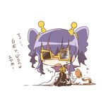  blue_eyes cape cat character_request chibi fang long_hair lowres medarot open_mouth purple_hair rebecca_(keinelove) sitting sunglasses twintails 