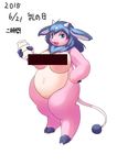  artist_request blue_eyes blue_hair breasts censored furry long_hair miltank open_mouth pokemon simple_background solo 