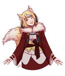  1girl animal_ears blonde_hair blue_hair fire_emblem fire_emblem_if fox_ear fox_ears fox_tail highres kinu_(fire_emblem_if) multicolored_hair one_eye_closed simple_background solo tail two-tone_hair white_background wonder_fufu yellow_eyes 