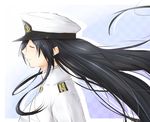  black_hair female_admiral_(kantai_collection) hat kantai_collection long_hair military military_uniform naval_uniform niwatazumi solo tatebayashi_sakurako uniform 