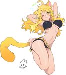  animal_ears arms_behind_head artist_name bad_id bad_pixiv_id barefoot bikini black_bikini blonde_hair breasts check_commentary commentary_request green_eyes hoshii_miki idolmaster idolmaster_(classic) korean large_breasts long_hair navel one_eye_closed rod_(rod4817) solo swimsuit tail translated underboob 