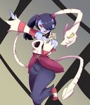  bare_shoulders blue_skin detached_collar detached_sleeves dress gradient gradient_background hair_over_one_eye leviathan_(skullgirls) skullgirls squigly_(skullgirls) stitched_mouth striped_sleeves zombie 