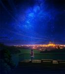  bench cityscape constellation from_behind mocha_(cotton) night original railing scenery shoes_removed sky solo star_(sky) starry_sky tree 
