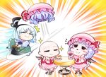  :3 =_= ascot bald bald_girl bat_wings blue_hair blush blush_stickers bow commentary_request cup cutting_hair dress drinking_glass frilled_skirt frills green_dress hat hat_bow hat_ribbon kashuu_(b-q) konpaku_youmu mob_cap motion_lines multiple_girls remilia_scarlet ribbon short_hair short_sleeves silver_hair skirt smile sparkle stool sword table teacup touhou weapon whisker_markings wine_glass wings 