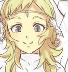  arms_up blonde_hair circlet face fire_emblem fire_emblem_if grey_eyes long_hair looking_down lowres namekomeshi ophelia_(fire_emblem_if) smile solo upper_body 