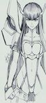  junketsu kill_la_kill kiryuuin_satsuki long_hair monochrome pen_(medium) revealing_clothes solo ueda_hiroshi 