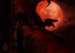  2019 allagar ambiguous_gender castle chiropteran digital_media_(artwork) dragon feral flying mammal membranous_wings moon night open_mouth outside red_moon red_theme teeth wings 