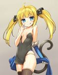  blonde_hair blue_eyes blush breasts cat_tail highres licking_lips long_hair looking_at_viewer original small_breasts smile solo sora46 tail thighhighs tongue tongue_out twintails 