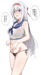  alternate_costume bad_id bad_pixiv_id bikini brown_eyes check_translation embarrassed hairband highres kantai_collection long_hair sailor_collar shoukaku_(kantai_collection) side-tie_bikini silver_hair solo suisen_toire_(moko924) swimsuit translation_request 