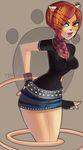  1girl blue_eyes cat_ears fingerless_gloves gloves lips monster_high orange_hair simple_background solo thick_lips toralei_stripe wide_hips 