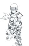  absurdres amputee armor belt commentary_request glaring goraku-teikoku highres imperator_furiosa looking_at_viewer mad_max mad_max:_fury_road mask mechanical_arm monochrome short_hair 