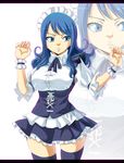  1girl blue_eyes blue_hair border breasts fairy_tail juvia_loxar long_hair maid ribbon simple_background thighhighs zoom_layer 