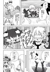  !? 1boy 2girls absurdres admiral_(kantai_collection) ahegao comic drooling greyscale headgear highres kantai_collection kicking masara monochrome multiple_girls shinkaisei-kan ta-class_battleship translated triangle_mouth wo-class_aircraft_carrier 