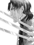  ame_(conronca) bad_id bad_pixiv_id black_keys blood blood_on_face fate/stay_night fate_(series) greyscale kotomine_kirei male_focus monochrome solo 