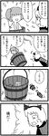  4koma bucket comic commentary flying greyscale kisume kurodani_yamame long_sleeves monochrome multiple_girls pointing shelf short_hair smile sweat touhou translated twintails warekara white_background wooden_bucket 