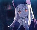  ame_(conronca) bad_id bad_pixiv_id fate/stay_night fate_(series) finger_to_chin hat illyasviel_von_einzbern long_hair open_mouth purple_hat red_eyes smile solo upper_body white_hair 