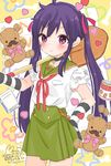  bad_id bad_pixiv_id can canned_food choker ebisuzawa_kurumi fingerless_gloves gakkou_gurashi! gloves heart long_hair looking_at_viewer mnmktn purple_eyes purple_hair school_uniform shovel skirt solo stuffed_animal stuffed_toy teddy_bear twintails 