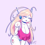  :d arms_behind_back blonde_hair blush breasts cave_story curly_brace doukutsu_monogatari eyes_closed highres huge_breasts open_mouth panties robot smile tank_top underwear zedrin 
