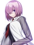  breasts detached_sleeves fate/grand_order fate_(series) glasses hair_over_one_eye highres hood hoodie large_breasts looking_at_viewer mash_kyrielight necktie purple_eyes purple_hair short_hair skylader smile solo upper_body 