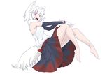  animal_ears barefoot breasts full_body inubashiri_momiji kokutei_n looking_at_viewer medium_breasts open_mouth red_eyes short_hair silver_hair simple_background skirt solo tail touhou white_background white_hair wolf_ears wolf_tail 
