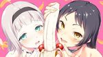  anna_nishikinomiya banana black_hair cherry end_card food fruit hairband heart heart-shaped_pupils kajou_ayame multiple_girls official_art pov sexually_suggestive shimoneta_to_iu_gainen_ga_sonzai_shinai_taikutsu_na_sekai silver_hair simple_background symbol-shaped_pupils 