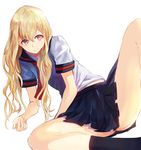  arm_support bad_id bad_pixiv_id blonde_hair hidezi long_hair original school_uniform socks solo spread_legs yellow_eyes 