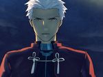  ame_(conronca) archer bad_id bad_pixiv_id brown_eyes dark_skin dark_skinned_male fate/stay_night fate_(series) male_focus solo white_hair 