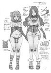  2girls bow breasts corset daughter gloves hand_holding mizuryuu_kei monochrome mother mother_and_daughter multiple_girls navel pasties side_ponytail thighhighs translation_request 