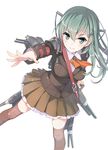  amano_yuu aqua_eyes aqua_hair hair_ornament hairclip kantai_collection long_hair rigging school_uniform smile solo suzuya_(kantai_collection) turret 