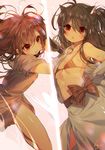  animal_ears bad_id bad_pixiv_id black_hair breasts brown_hair cleavage multiple_girls open_mouth original red_eyes scar small_breasts sukja 