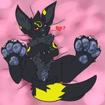  &lt;3 2015 animal_genitalia bed canine canine_pussy eeveelution ennismore female feral fur inviting looking_at_viewer lying mammal nintendo on_bed paws pok&eacute;mon presenting presenting_pussy pussy pussy_juice smile solo spread_legs spreading umbreon video_games 
