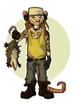  anthro belt boots cheap_thrills clothing death dreadlocks feral footwear male mammal marsupial marty necklace opossum simple_background skurvy smile standing tattoo 
