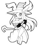  anthro big_breasts black_and_white breasts clothing dragon&#039;s_crown dress female hair hat hypnofood lagomorph long_hair mammal monochrome odin_sphere open_mouth pooka rabbit sorceress_(dragon&#039;s_crown) staff witch_hat 