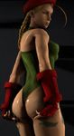  3d animated animated_gif ass ass_shake beret blonde_hair braid breasts cammy_white gauntlets hat jiggle redmoa scar street_fighter thong_leotard 