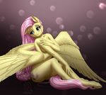  2015 absurd_res anthro anthrofied blue_eyes blush breasts convenient_censorship cutie_mark equine feathered_wings feathers female fluttershy_(mlp) friendship_is_magic hair hi_res hooves long_hair mammal my_little_pony mykegreywolf nude pegasus purple_hair sitting solo underhoof wings yellow_skin 