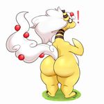  ! 2015 abstract_background ampharos awkward big_butt butt chubby female fluffy_tail fur hair looking_at_viewer looking_back mega_evolution nintendo pok&eacute;mon rear_view simple_background solo stare stripes surprise video_games white_hair xingscourge yellow_fur 