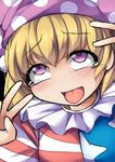  ahegao american_flag_dress blonde_hair blush clownpiece colorized double_v face fun_bo hat jester_cap long_hair open_mouth purple_eyes shirt sketch solo sweatdrop tears tongue tongue_out touhou upper_body v 