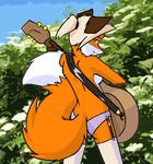  accoustic_guitar bush canine clothed clothing female fox guitar hair half-dressed legwear looking_at_viewer mammal musical_instrument outside panties partially_clothed ponytail solo starfighter stockings topless underwear 