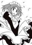  apron blush dress dress_lift dress_tug hisui maid maid_apron maid_headdress monochrome open_mouth short_hair solo tsukihime urako wind wind_lift 