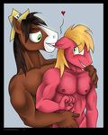  &lt;3 2015 abs anthro anthrofied big_macintosh_(mlp) blonde_hair blush brown_hair ear_biting ear_nibble equine freckles friendship_is_magic green_eyes hair hat horse male male/male mammal my_little_pony nude pony susiebeeca troubleshoes_(mlp) 