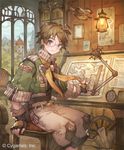  :| ahoge aircraft airship belt bookshelf chair closed_mouth compass fingerless_gloves glasses gloves jacket knee_pads lantern looking_at_viewer male_focus map mikebosi plaque ruler scroll shingeki_no_bahamut solo steering_wheel watermark wind_reader_zell window 