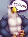  abs anthro avian bald_eagle beak biceps bird eagle humanoid_penis male masturbation muscles open_mouth pecs penis puggy solo 