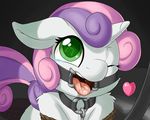  &lt;3 2015 anthro anthrofied bound dog_bowl drooling equine fearingfun female friendship_is_magic fur gag green_eyes hair hi_res horn leash mammal multicolored_hair my_little_pony one_eye_closed ring_gag rope saliva solo sweetie_belle_(mlp) tears tongue two_tone_hair unicorn white_fur 